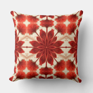 A vibrant red floral fabric pattern design  throw pillow