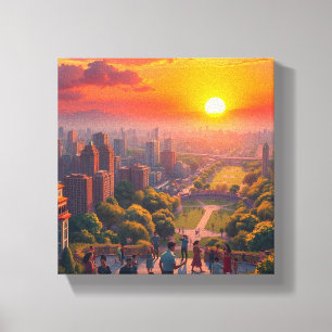 A Vibrant Sunset Over a Diverse Cityscape Canvas Print