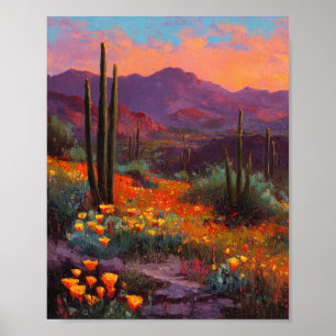 A Vibrant Tapestry of Wildflowers and Saguaro C Poster