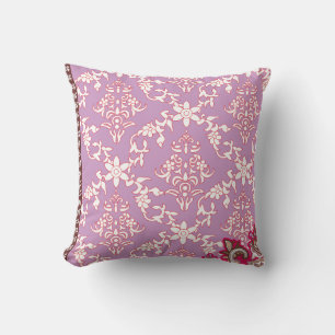 A vibrant textile design featuring intricate patte throw pillow