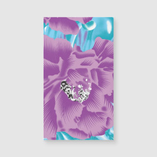 A vibrant textile design featuring purple and turq