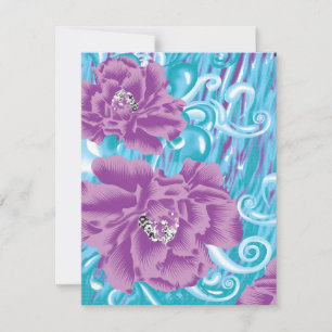 A vibrant textile design featuring purple and turq