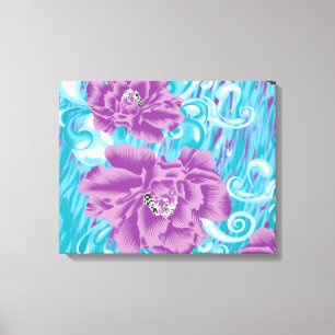 A vibrant textile design featuring purple and turq canvas print