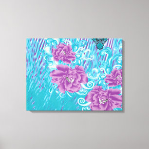 A vibrant textile design featuring purple and turq canvas print
