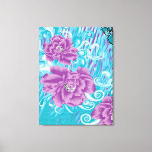 A vibrant textile design featuring purple and turq canvas print
