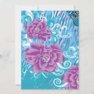 A vibrant textile design featuring purple and turq holiday card