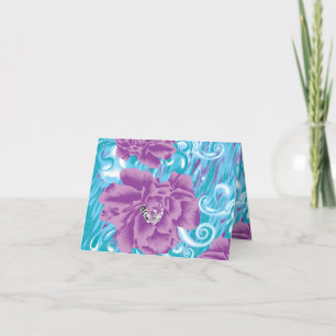 A vibrant textile design featuring purple and turq holiday card