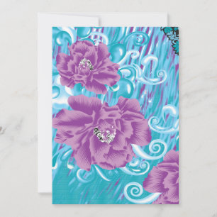 A vibrant textile design featuring purple and turq holiday card