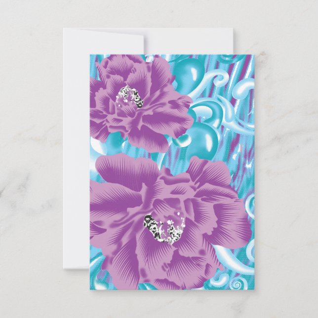 A vibrant textile design featuring purple and turq invitation (Front)