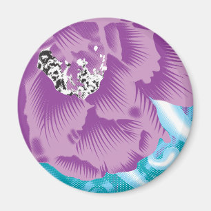 A vibrant textile design featuring purple and turq magnet