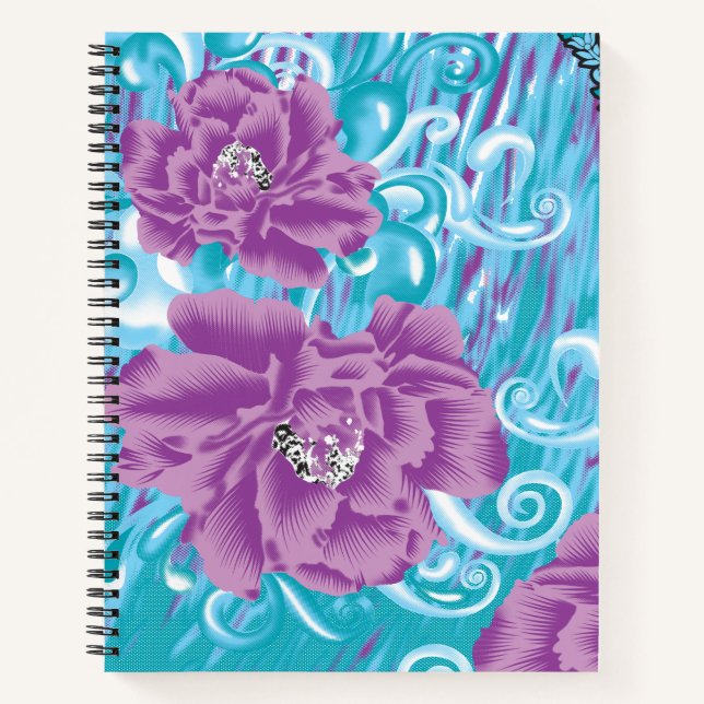 A vibrant textile design featuring purple and turq notebook (Front)