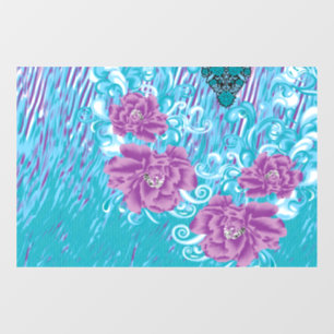 A vibrant textile design featuring purple and turq window cling