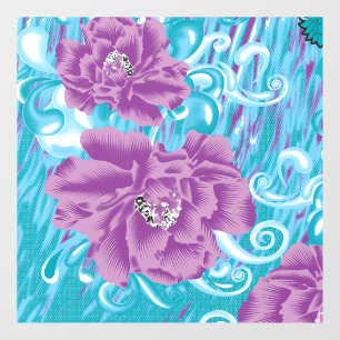 A vibrant textile design featuring purple and turq window cling