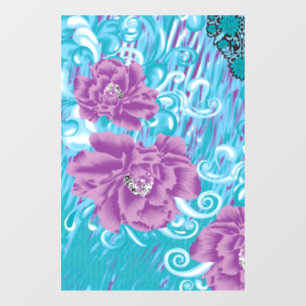 A vibrant textile design featuring purple and turq window cling