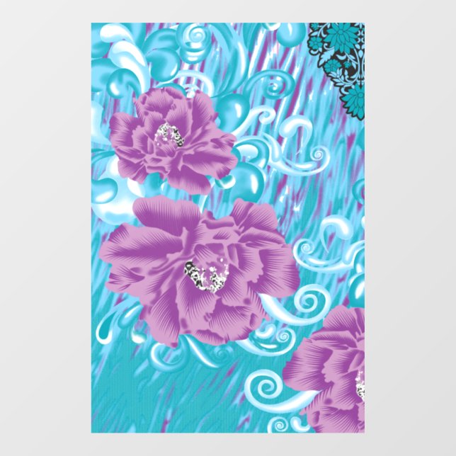A vibrant textile design featuring purple and turq window cling (Sheet)
