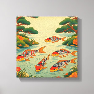 A Vibrant Ukiyo-e Pond Canvas Print