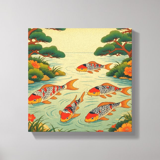 A Vibrant Ukiyo-e Pond Canvas Print (Front)
