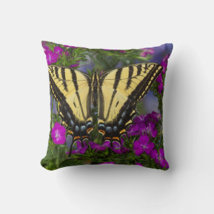 A Viceroy Butterfly on Dark Pink Flowers Throw Pillow