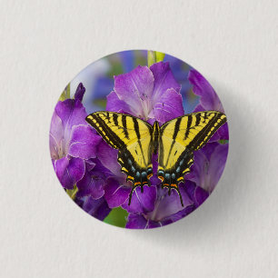 A Viceroy Butterfly on Purple Glads 1 Inch Round Button