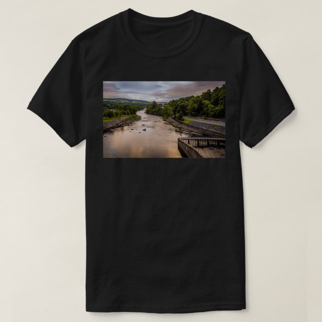 A view down the River Tummel at sunset from Pitloc T-Shirt (Design Front)