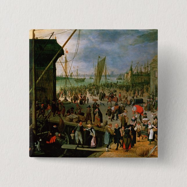 A View of Antwerp harbour 2 Inch Square Button (Front)