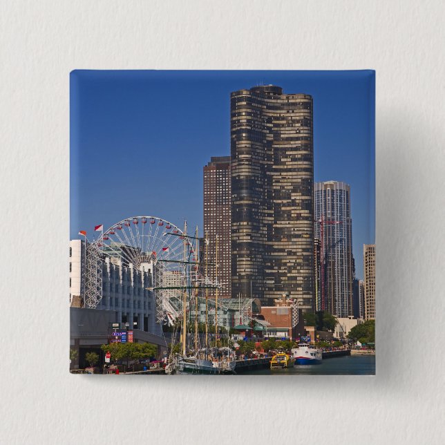 A view of Chicago's Navy Pier 2 Inch Square Button (Front)