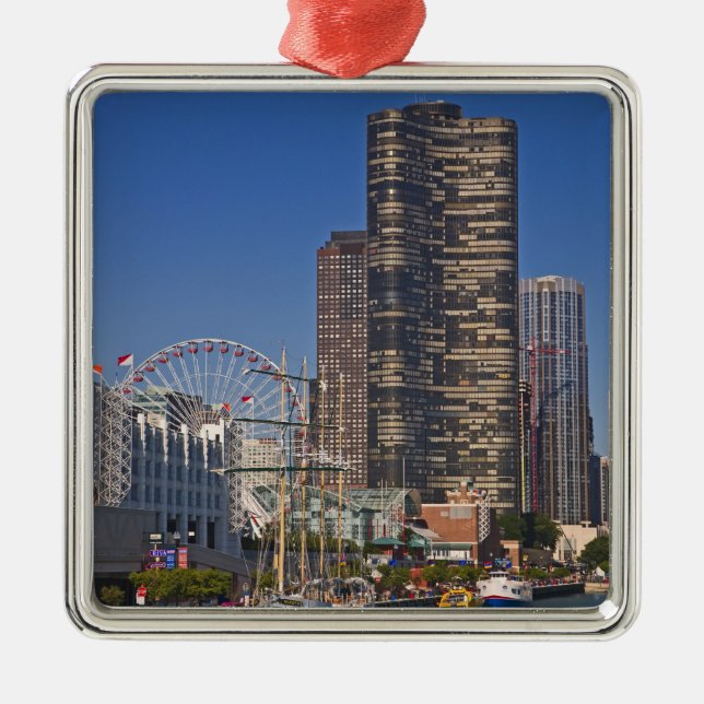 A view of Chicago's Navy Pier Metal Ornament (Front)
