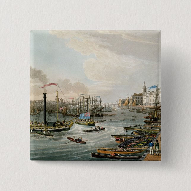 A View of London Bridge and the Custom House 2 Inch Square Button (Front)