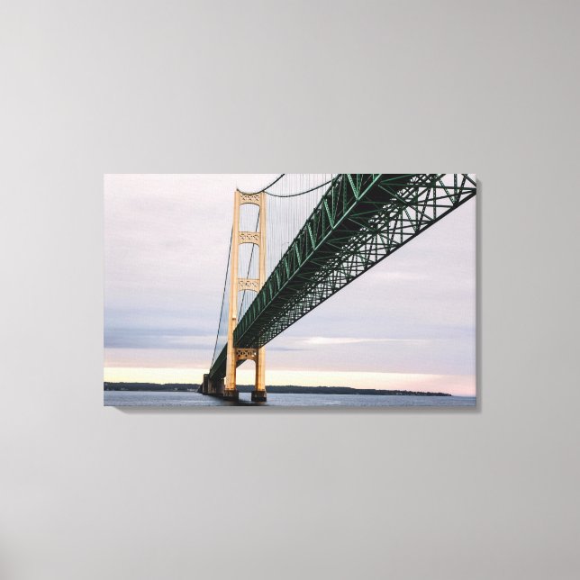 A view of Mackinac Bridge from Lake Michigan Canvas Print (Front)