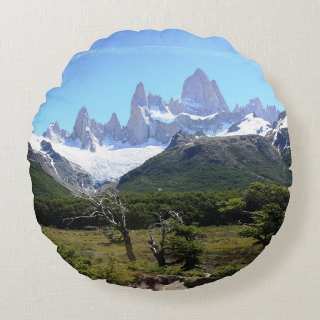 A View Of Mount Fitz Roy Round Pillow (Front)