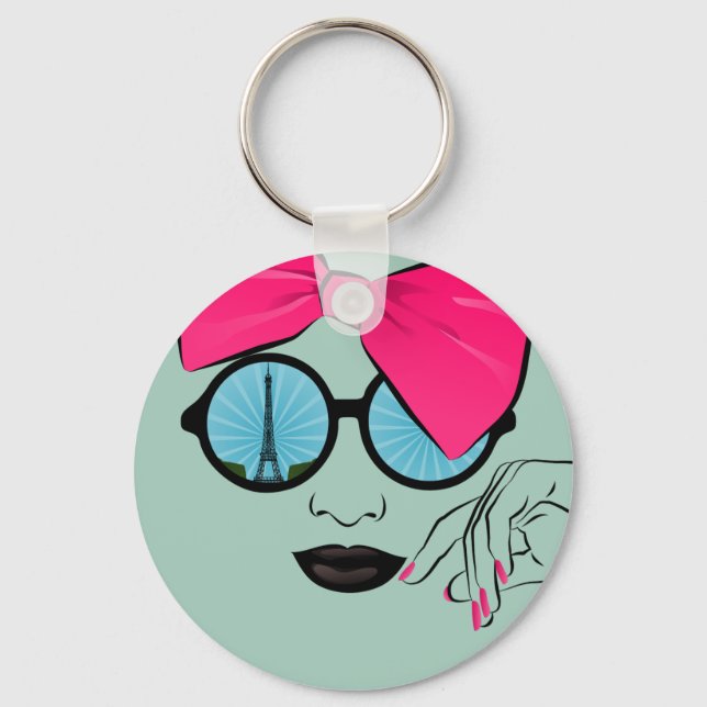 A View of Paris Oversized Bow Face Keychain (Front)