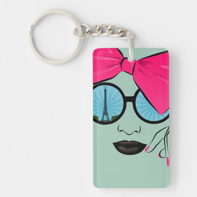 A View of Paris Oversized Bow Face Keychain (Front)