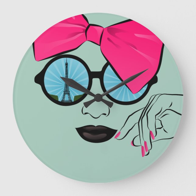 A View of Paris Oversized Bow Face Large Clock (Front)