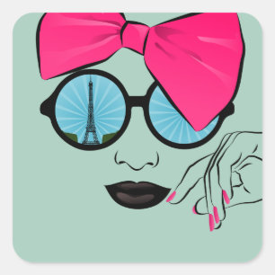 A View of Paris Oversized Bow Face Square Sticker