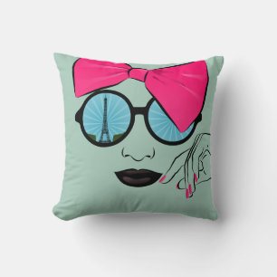 A View of Paris Oversized Bow Face Throw Pillow
