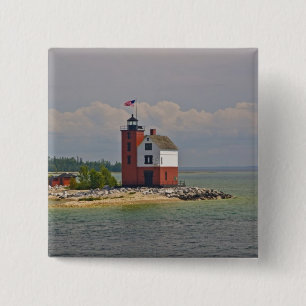 A view of Round Island Light Station. 2 Inch Square Button