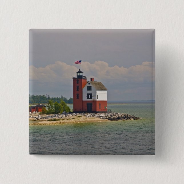 A view of Round Island Light Station. 2 Inch Square Button (Front)