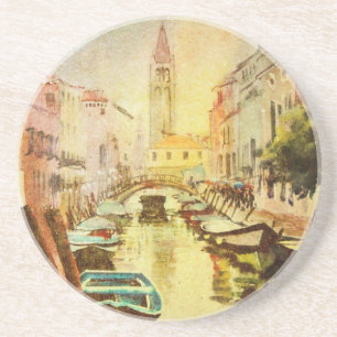 A View Of The Canal With Boats And Buildings Coaster