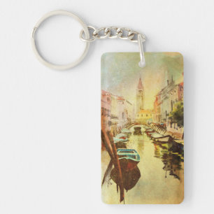 A View Of The Canal With Boats And Buildings Keychain
