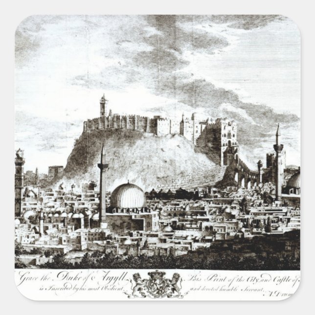 A view of the city and castle of Aleppo, Syria Square Sticker (Front)