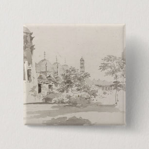 A View of the Cuttera Built by Jaffier Cawn at Mur 2 Inch Square Button