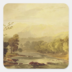 A View on the Brathay near Ambleside (w/c over tra Square Sticker