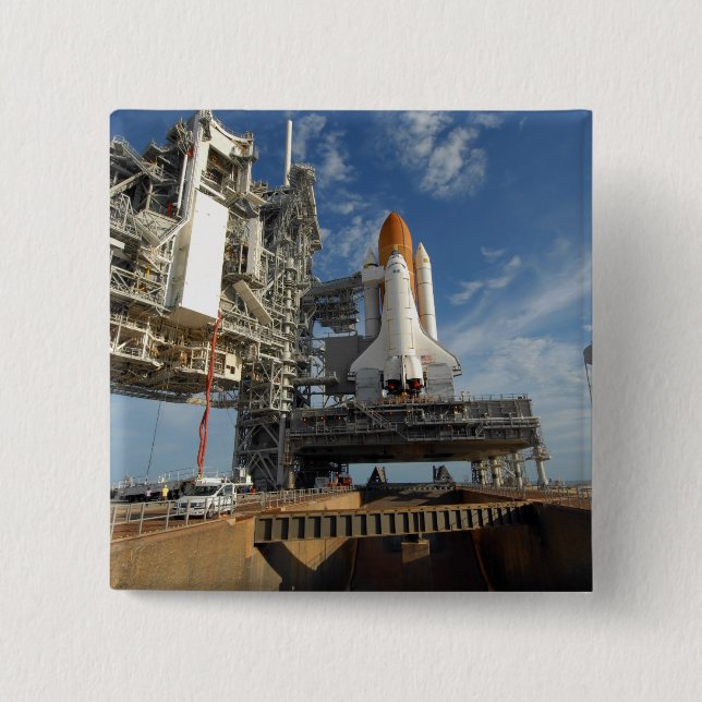 A view Space Shuttle Atlantis on Launch Pad 39A 2 Inch Square Button (Front)