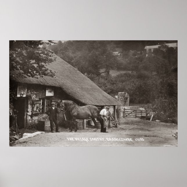 A village blacksmith shoeing a horse poster (Front)
