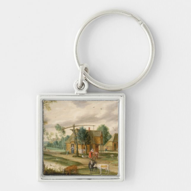 A village landscape keychain (Front)