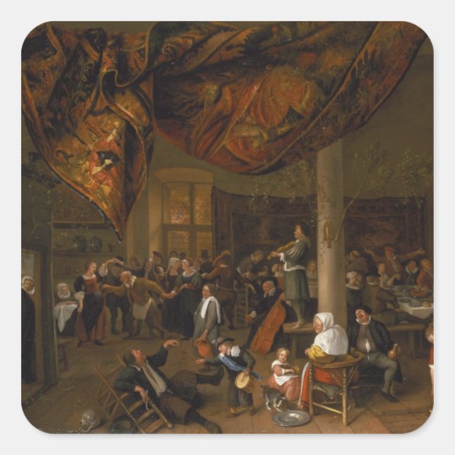 A Village Wedding Feast with Revellers Square Sticker (Front)