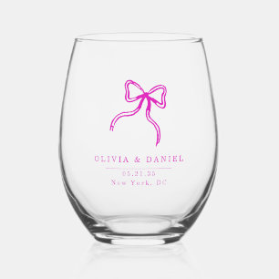 À Vin Sans Pied Elegant Bow Mariage rose en faveur Verre