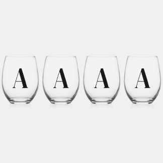 À Vin Sans Pied Élégant Monogramme noir Ensemble initial de verre 