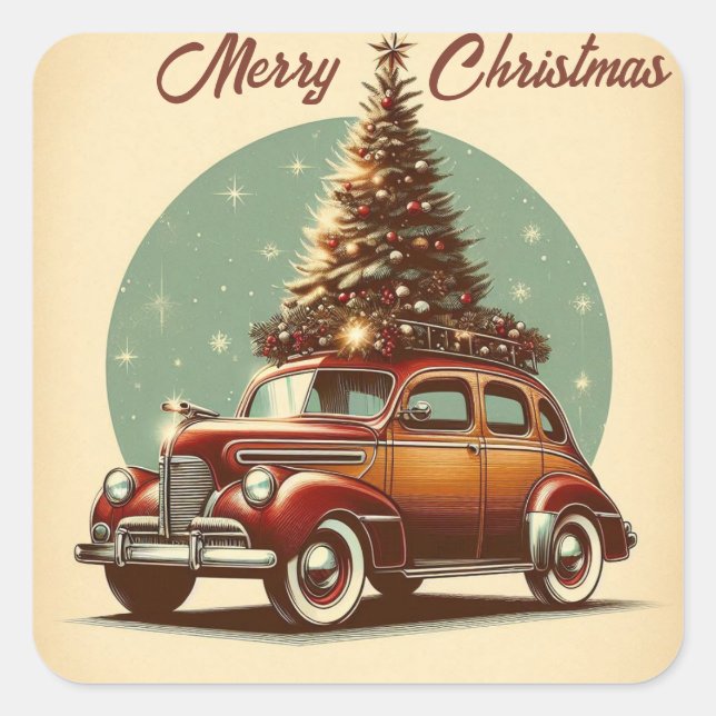 A vintage car and Christmas tree Sticker (Front)