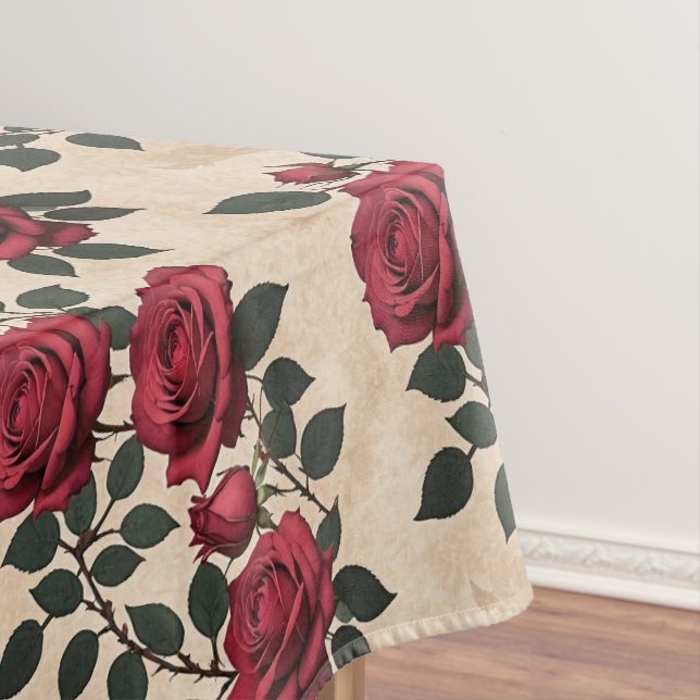 A Vintage Crimson Roses  Tablecloth (In Situ)
